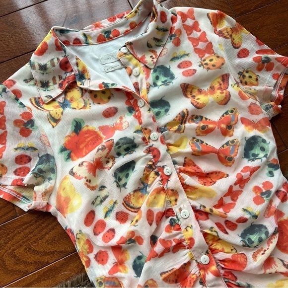 Urban Outfitters Riko‎ Mesh Orange Butterfly Dress - Picture 4 of 13